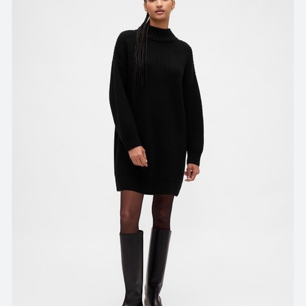 Ribbed Black Turtleneck Sweater Dress - Women's Long Sleeve